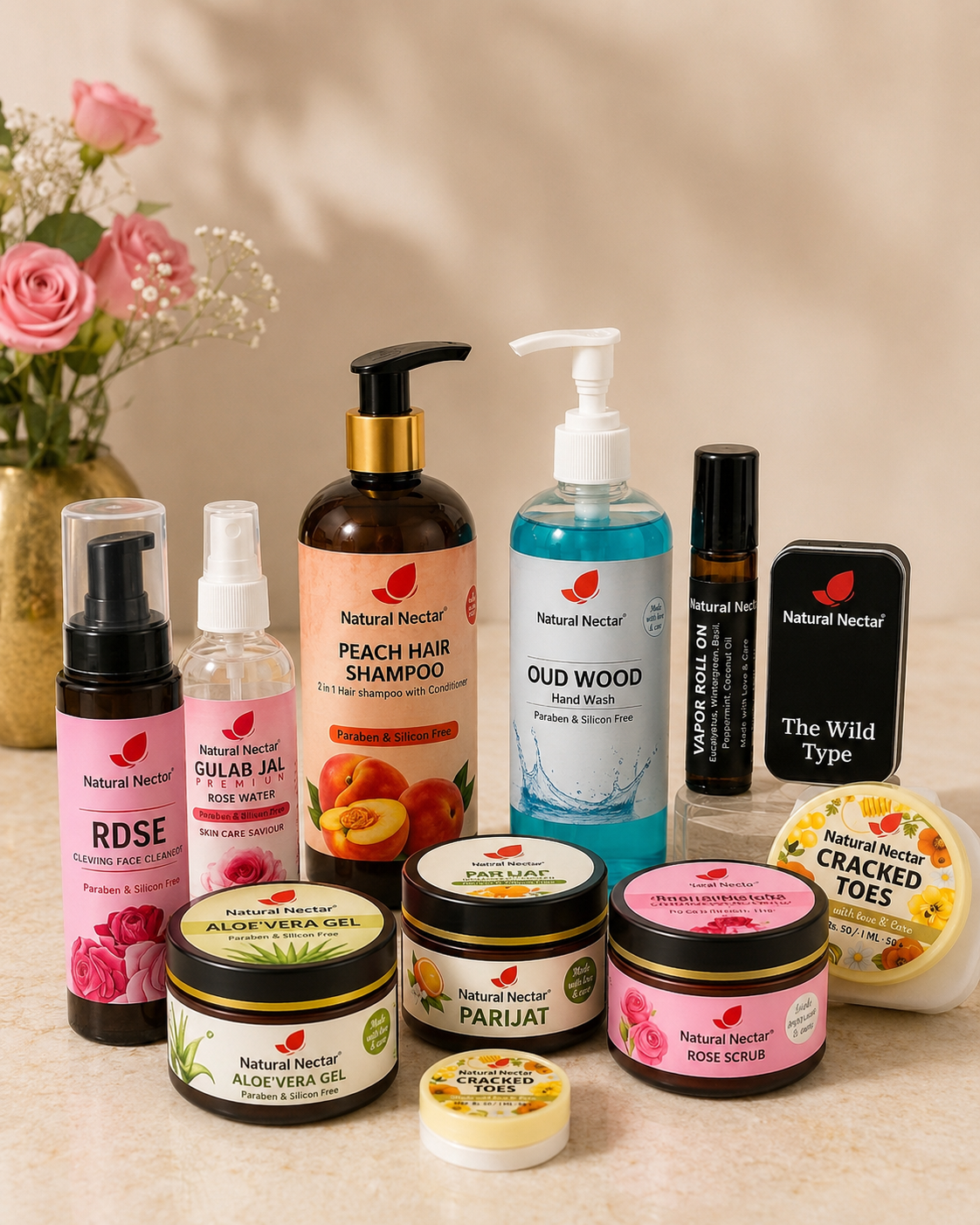 The first Natural Nectar products lined up with their labels