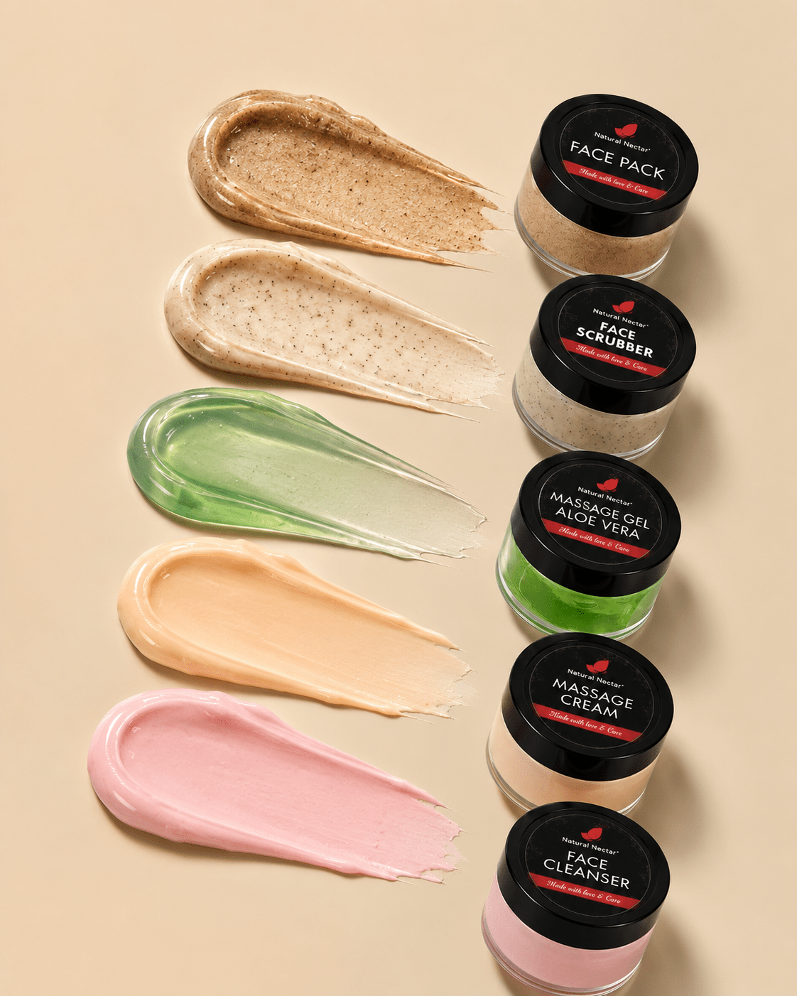 Natural Nectar 5-in-1 Facial Kit on soft background with facial care elements.
