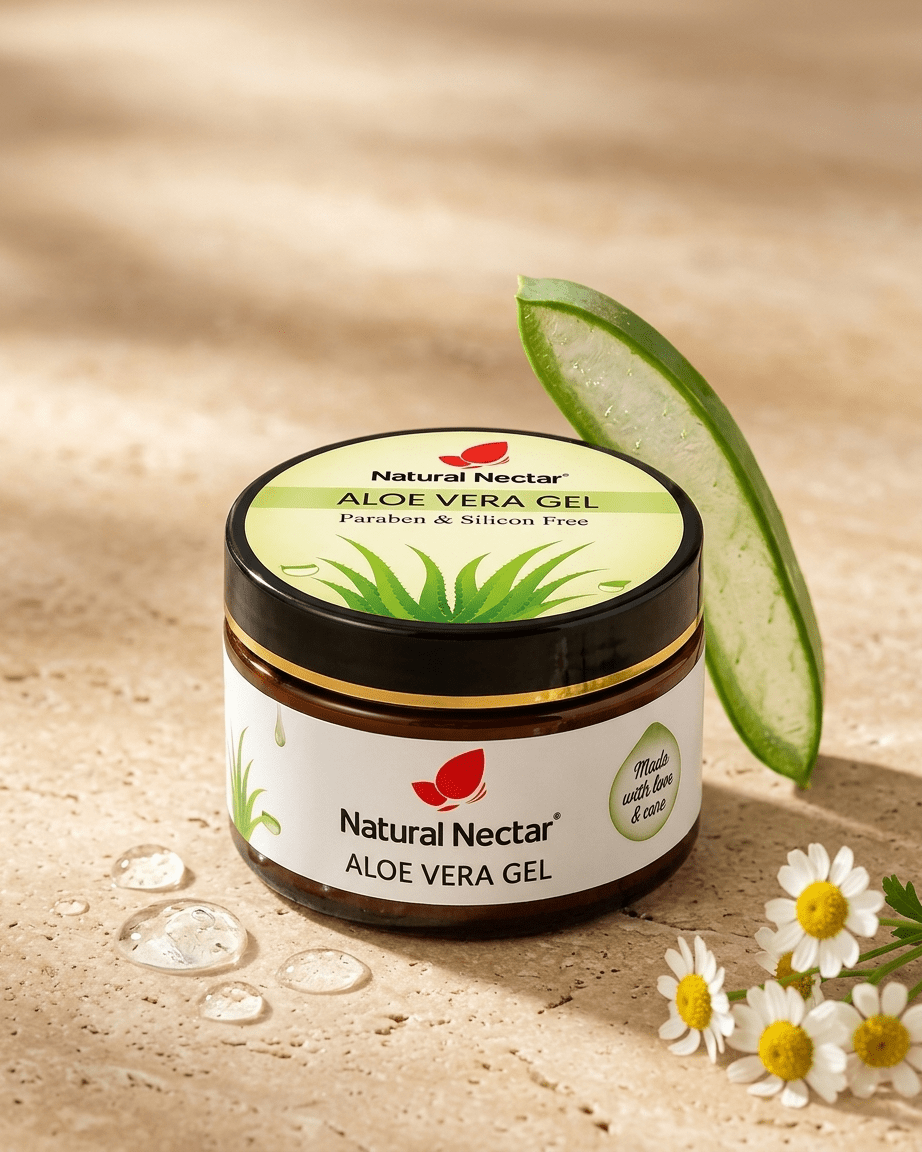 Natural Nectar Aloe Vera Gel product shot with clear branding and jar visible.