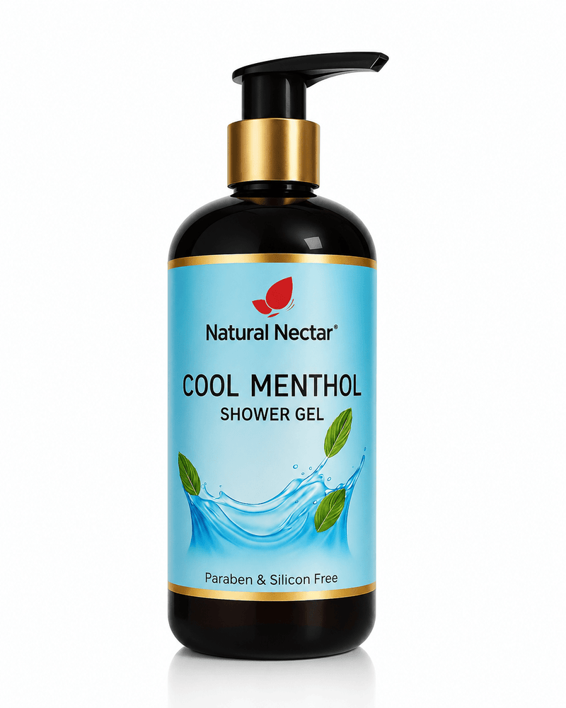 Natural Nectar Cool Menthol Body Wash bottle on neutral background showcasing product.