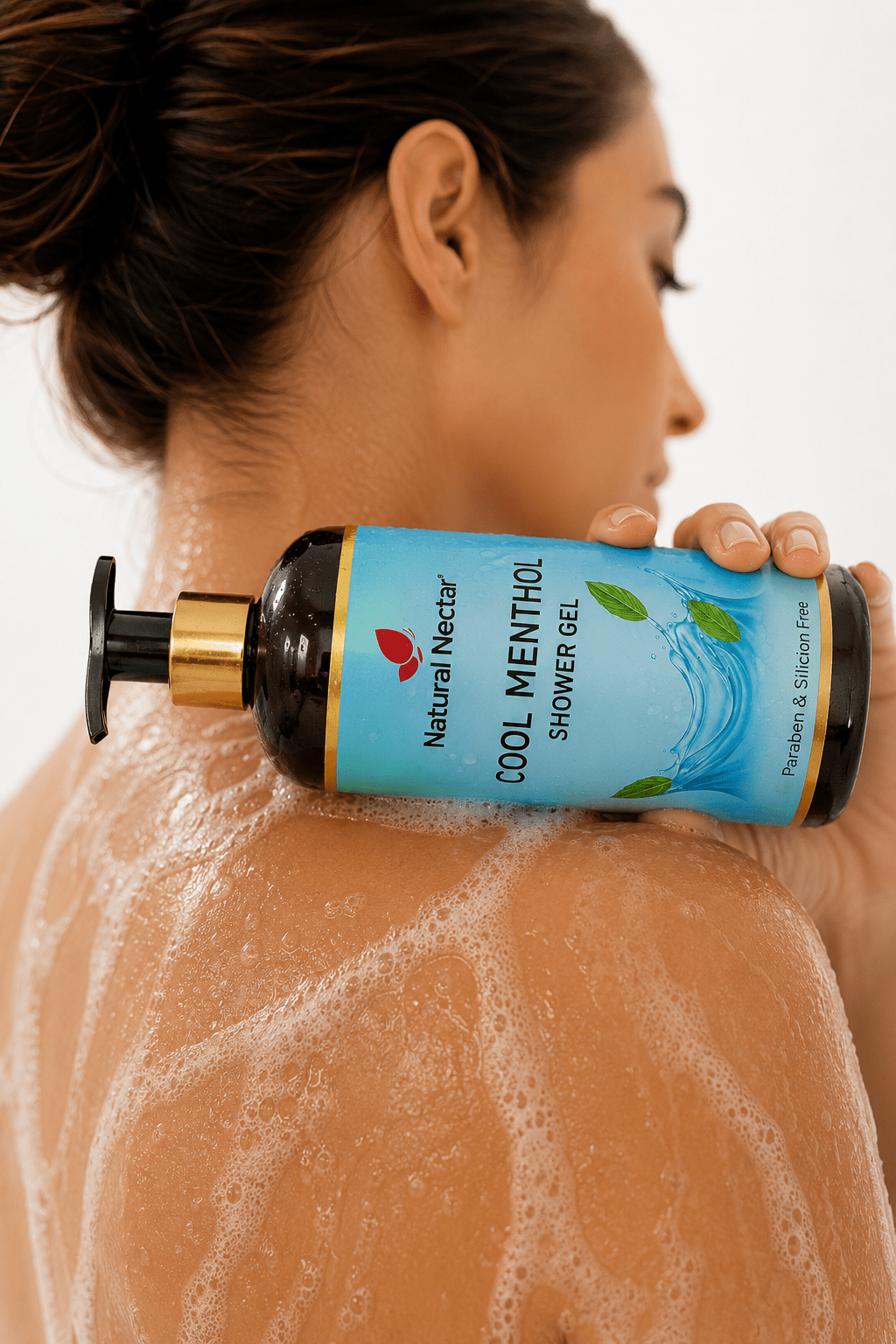Natural Nectar Cool Menthol Body Wash on soft background with menthol-inspired styling and textures.