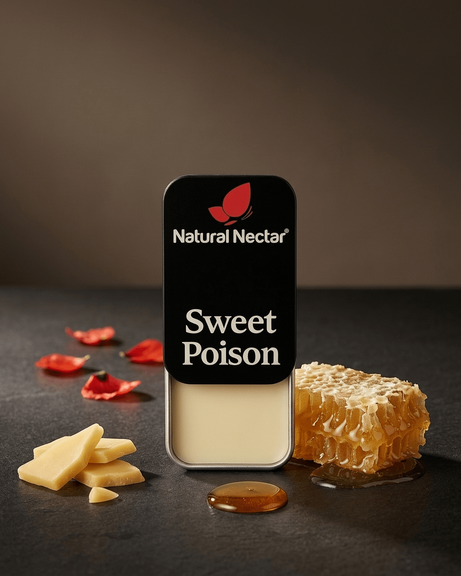 Natural Nectar Sweet Poison Fruity Floral Solid Perfume in lifestyle composition.