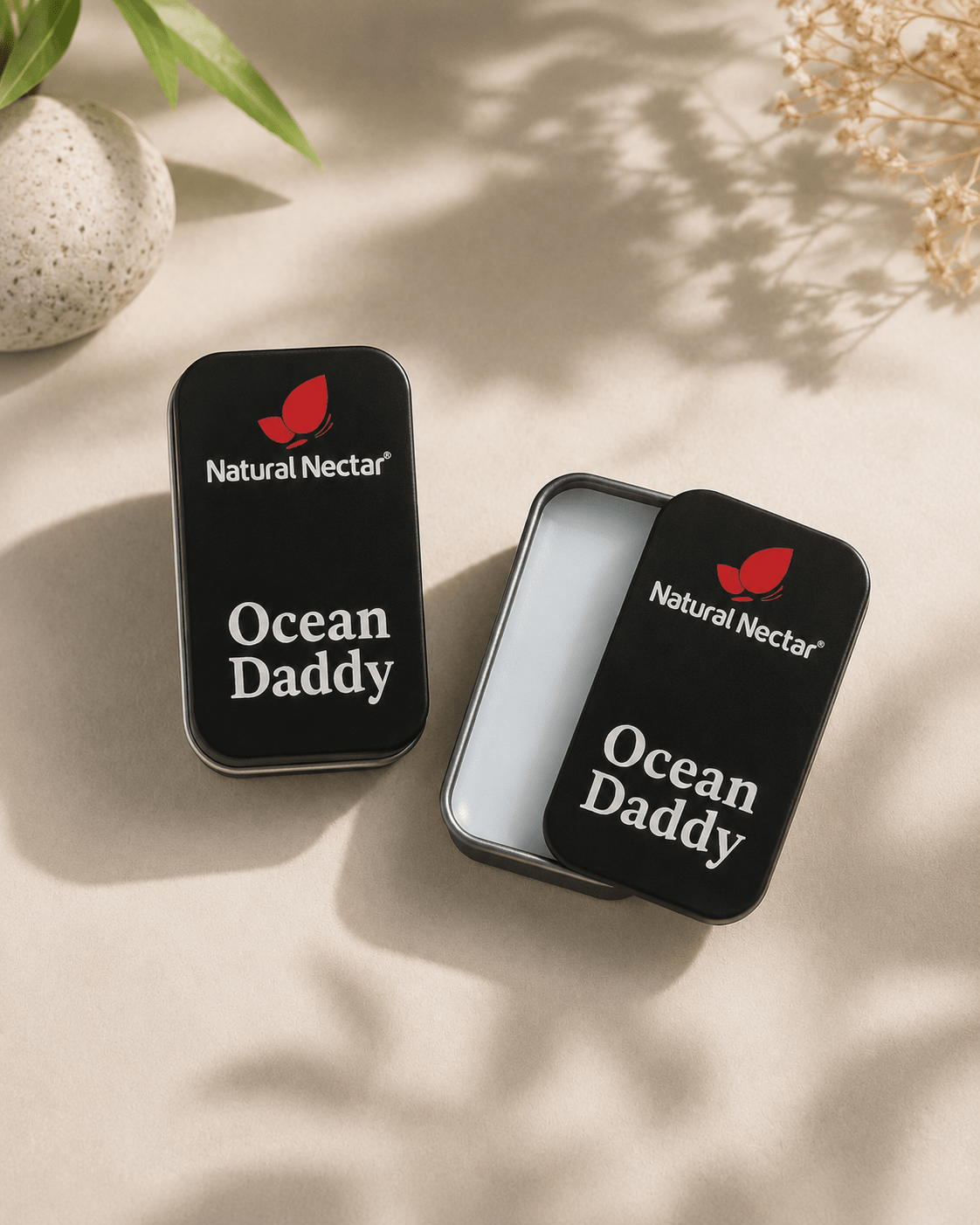 Natural Nectar Ocean Daddy Woody Musk Solid Perfume product shot with clear branding visible.